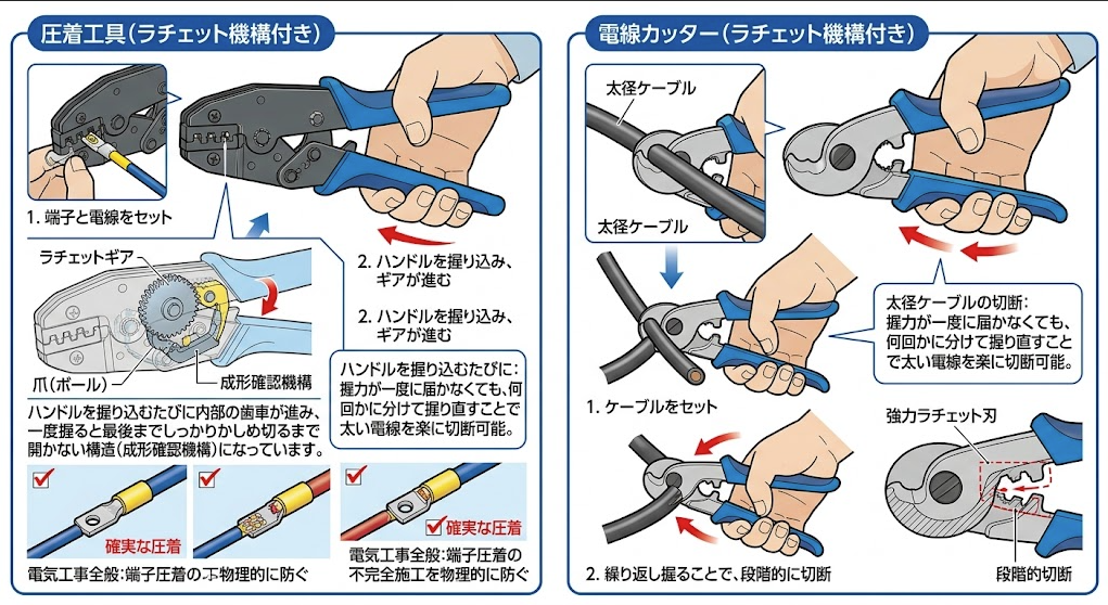 ラチェット式圧着工具・カッター