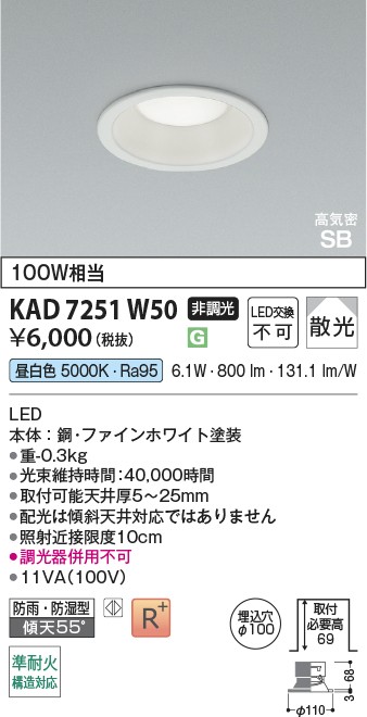 コイズミ照明 KAD7251W50
