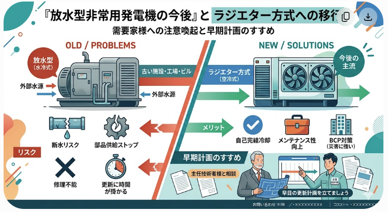 重要】放水型非常用発電機をお使いの需要家様へ：部品供給停止リスクと