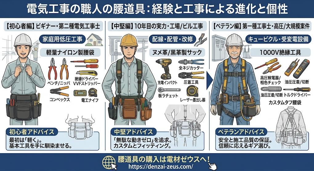 腰道具、案全帯、ガジェット 電気工事士の腰道具とは！